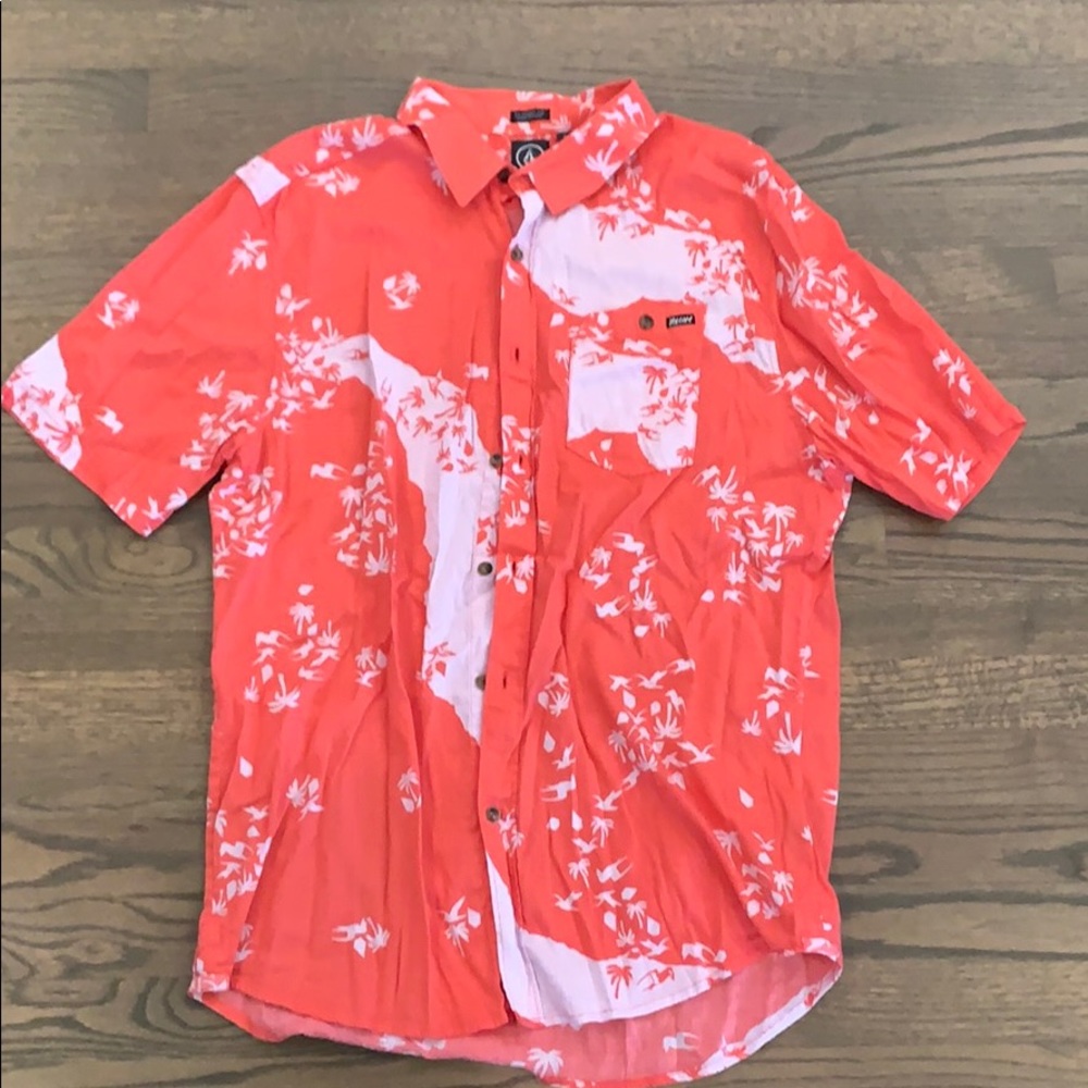 Volcom Orange/red short sleeve Hawaiian shirt